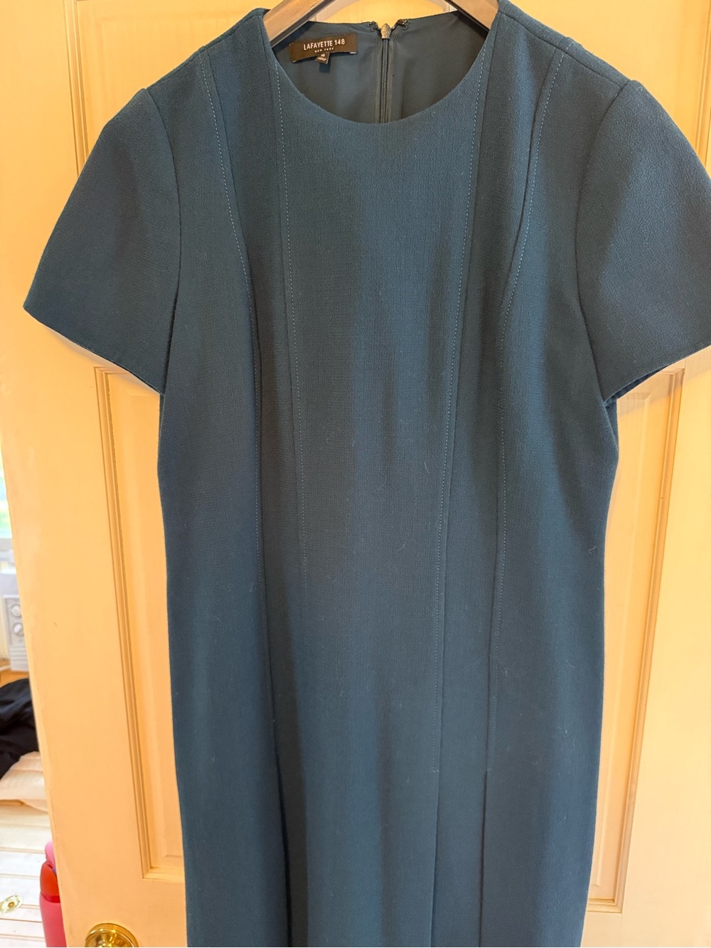 Lafayette 148 New York Teal Short-Sleeve Midi Shift Dress